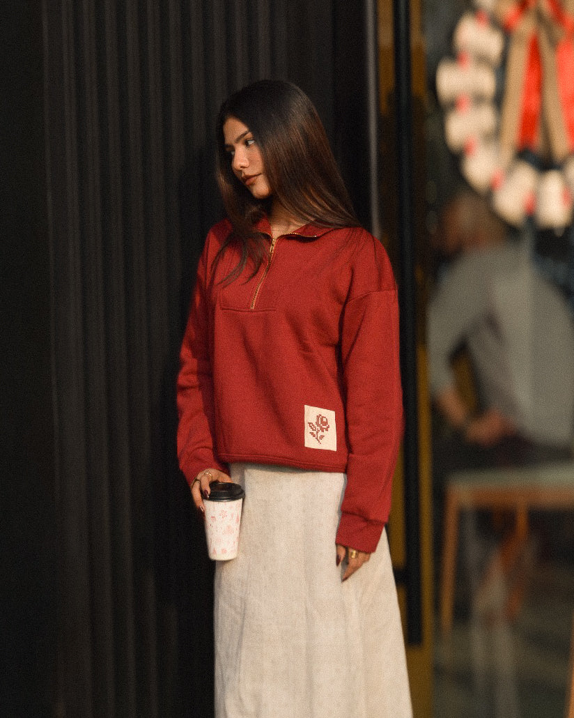 Rose Quarter Zip | Deep Red – Afterwards.co