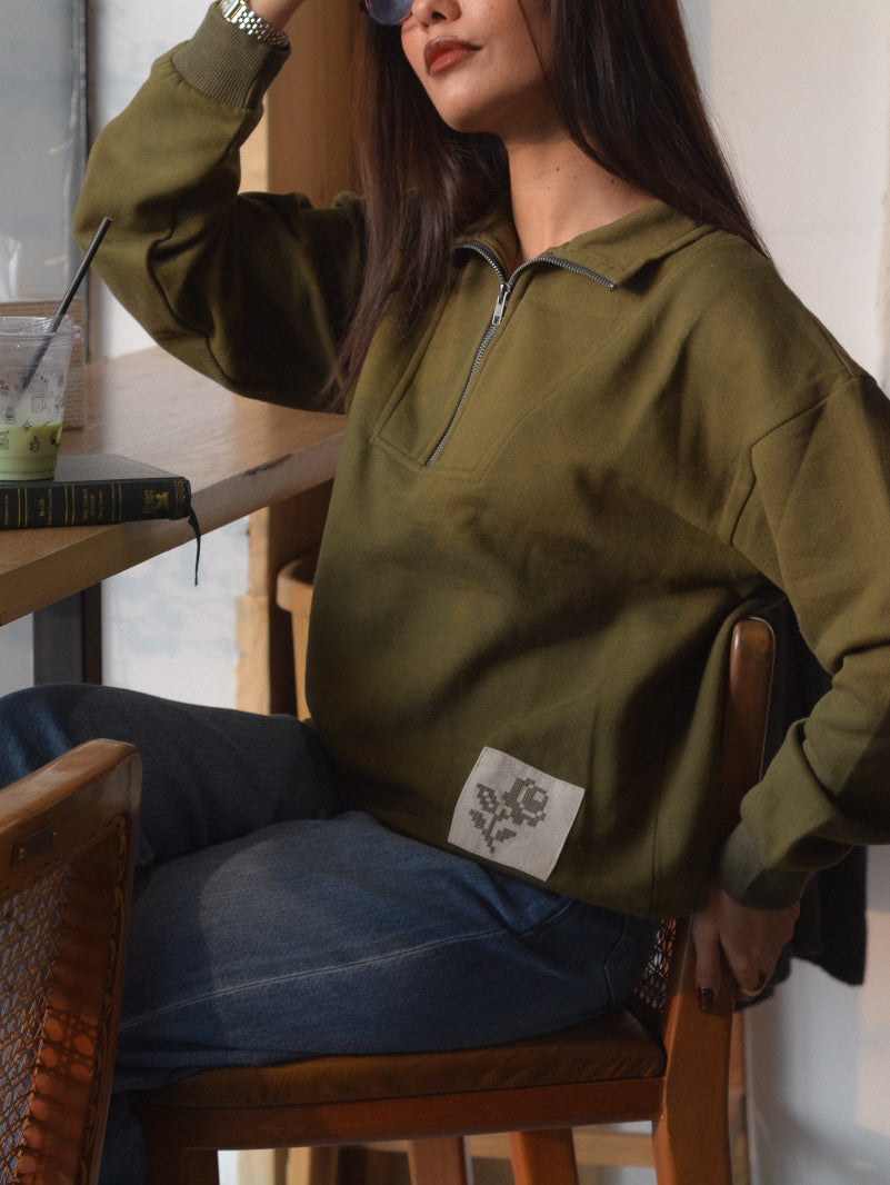 Rose Quarter Zip | Olive Green