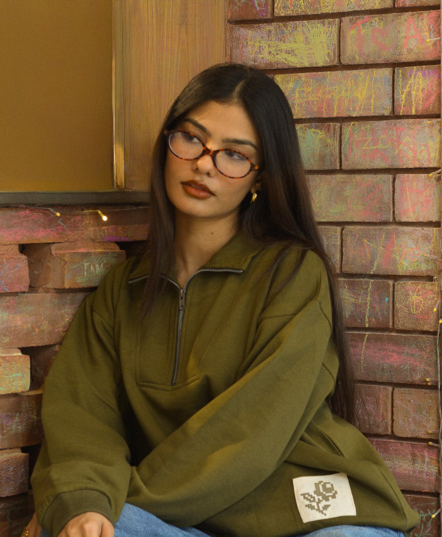 Rose Quarter Zip | Olive Green