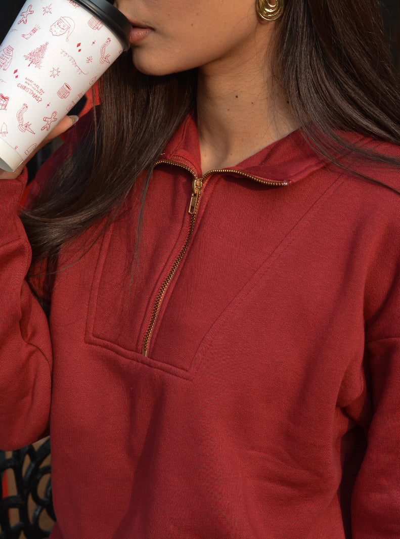 Rose Quarter Zip | Deep Red