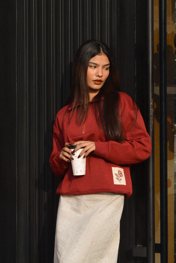 Rose Quarter Zip | Deep Red – Afterwards.co