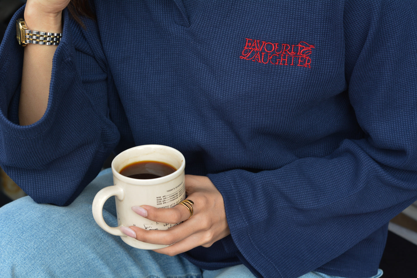 Waffle Knit Top | Navy Blue